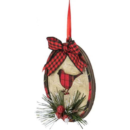 Northlight Plaid Cardinal Disc Christmas Ornament - 4" - Red and Black {5}