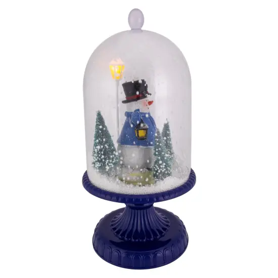 Northlight LED Lighted Snowing Musical Snowman in Cloche Christmas Decoration - 13.5" - Blue {4}