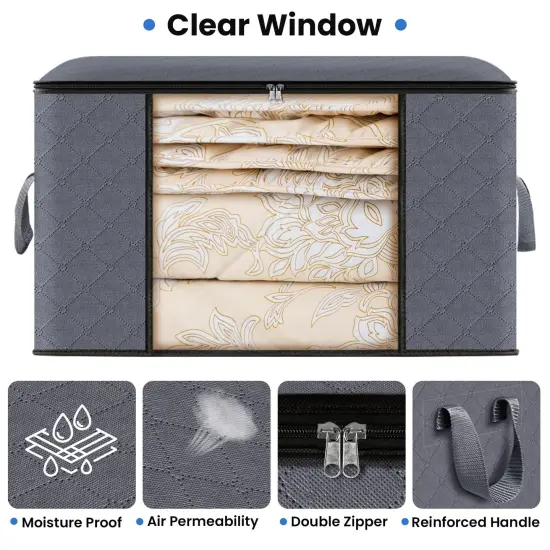 6 Pack Clothes Storage, Foldable Blanket Storage Bags, Storage Containers for Organizing Bedroom, Closet, Clothing, Comforter, Organization and Storage with Lids and Handle, Grey {4}