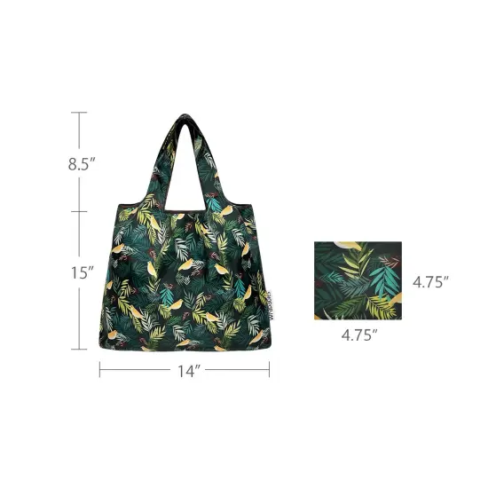 Wrapables Medium Foldable Tote Nylon Reusable Grocery Bag (Set of 2), Birds in Ferns {2}