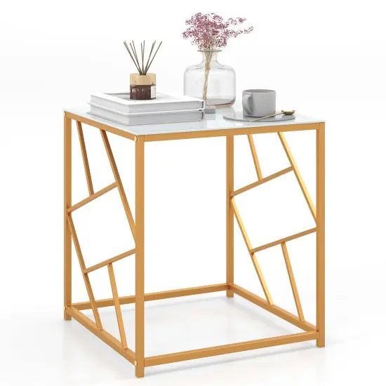 Costway 19.5'' Side Table Square Bedside Sofa Accent Coffee Table with Tempered Glass Top {1}