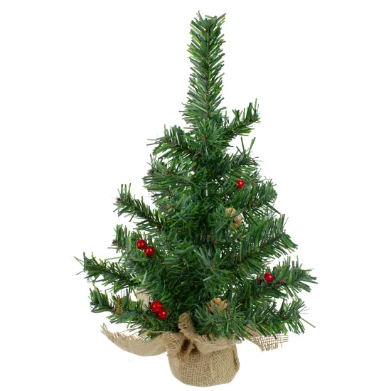 Northlight Potted Red Berries and Pine Cones Medium Artificial Christmas Tree &ndash; 16" - Unlit Green {1}