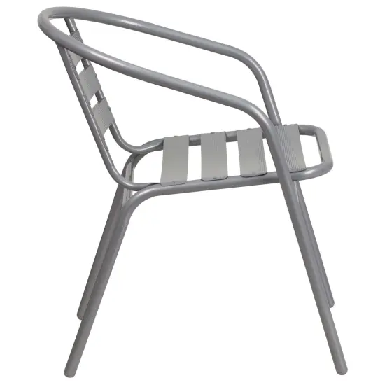 Emma and Oliver Metal Restaurant Dining Stack Chair with Aluminum Slats Silver {5}