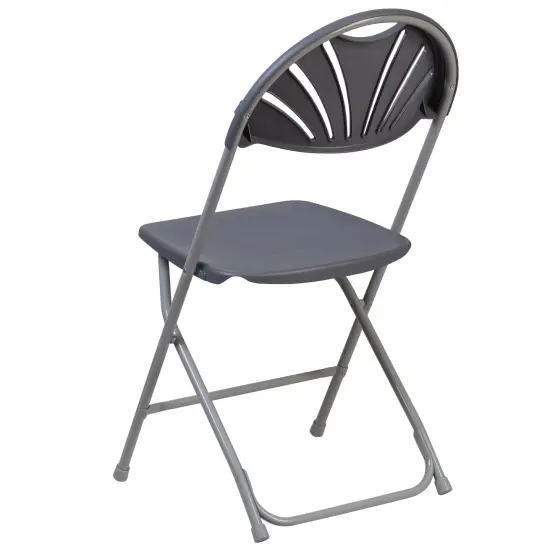 Emma and Oliver 2 Pack Wedding Party Event Fan Back Plastic Folding Chair Home Office Charcoal {4}