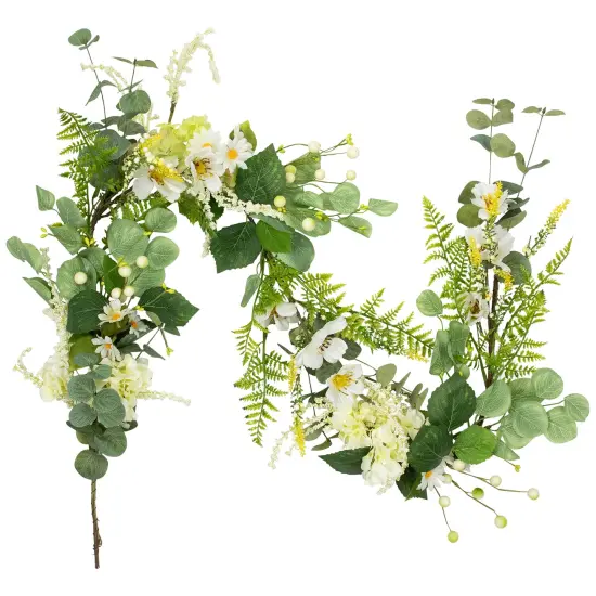 Northlight Hydrangea and Eucalyptus Artificial Floral Spring Garland - 5' White {7}