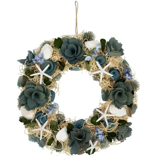 Northlight Floral Starfish and Seashells Artificial Wreath - 12" Blue {1}