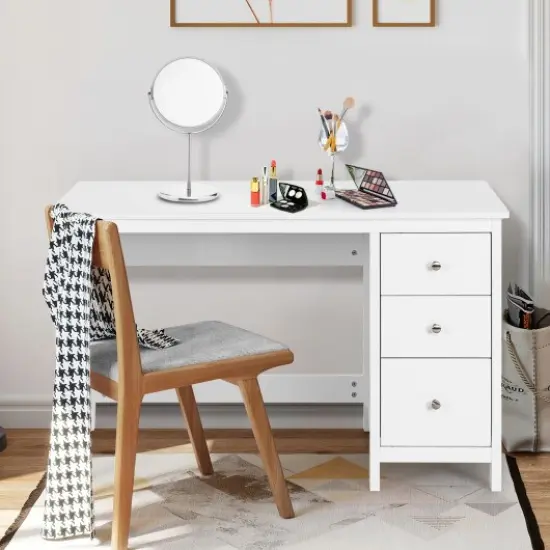 3-Drawer Home Office Study Computer Desk with Spacious Desktop White {1}