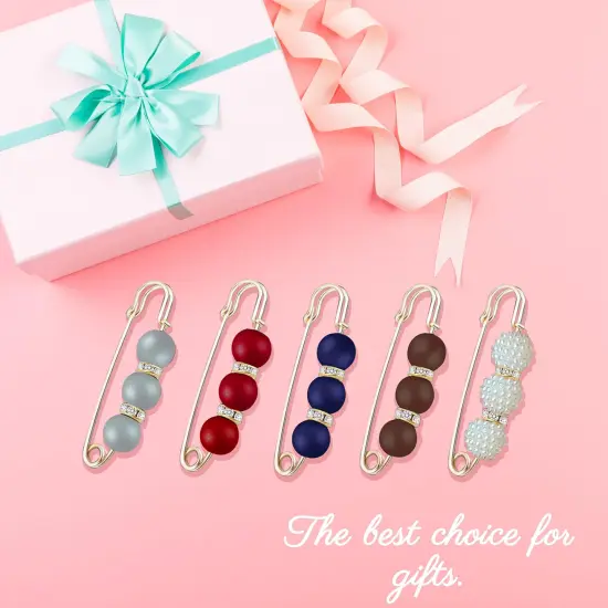 5 Pieces Pearl Brooch Pins for Women Fashion, Brooch Pins for Crafts, Sweater Shawl Clip Double Gold Brooch Pins for Women，Waist Pants Extender Safety Pins (Mixed color) {4}