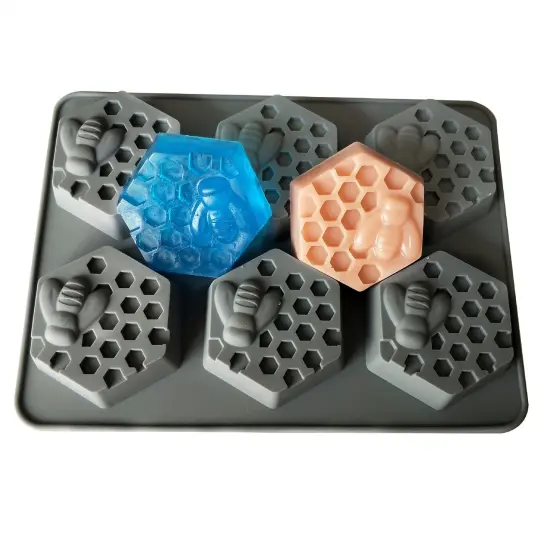 2 Pieces 3D Bee Silicone Soap Molds, Hexagonal Honeycomb Silicone Molds for Homemade Soaps Chocolate Jelly Cake Making {4}