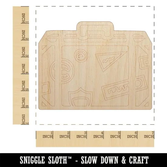 Travel Suitcase with Destination Stickers Unfinished Wood Shape Piece Cutout for DIY Craft Projects {1}