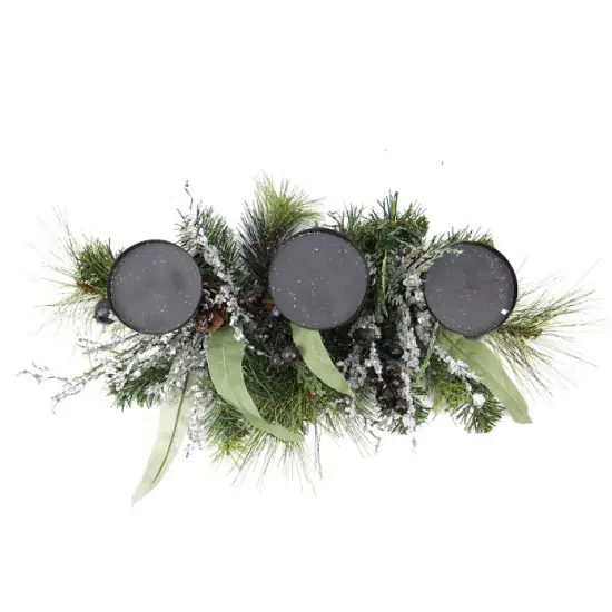 Northlight 22" Green and Silver Mixed Pine with Blueberries Christmas Candle Holder Centerpiece {3}