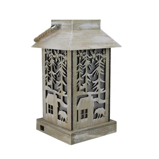 Diva At Home 9.5" Lighted Wooden Bear Silhouette Lantern Christmas Decoration Brown {1}