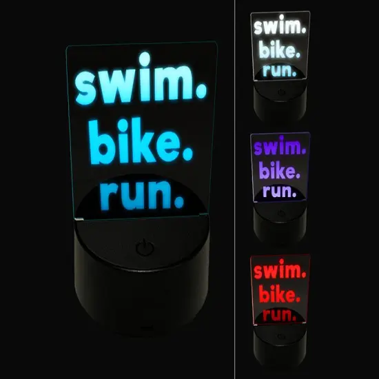 Swim Bike Run Words Triathlon 3D Illusion LED Night Light Sign Nightstand Desk Lamp {1}