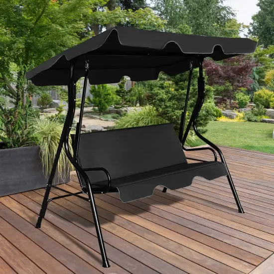 3 Seats Patio Canopy Swing Blue {6}