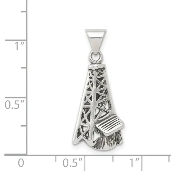 Sterling Silver Antiqued Oil Derrick Pendant Jewelry 28.1mm x 12.8mm {2}
