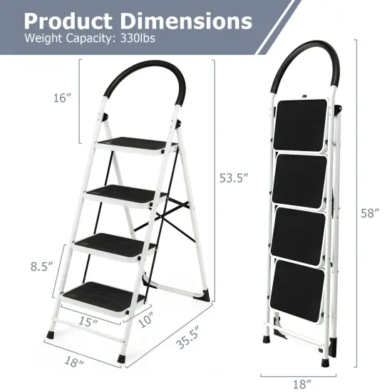 4-Step Folding Ladder with Anti-Slip Pedal Platform and Rubber Support {4}