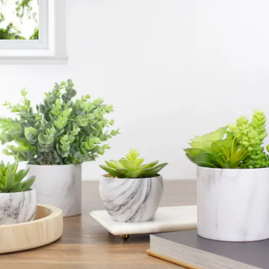 Northlight 4" Green and Purple Artificial Succulent in Faux Marble Pot {3}