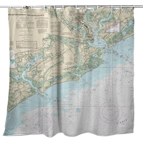 Betsy Drake Charleston Harbor and Approaches, SC Nautical Map Shower Curtain {1}