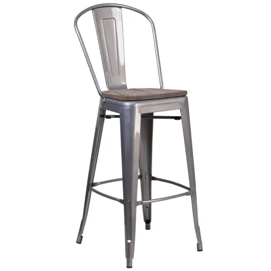 Merrick Lane Vesemir Stool with Powder Coated Metal Frame and Textured Wooden Seat Clear Coated {1}