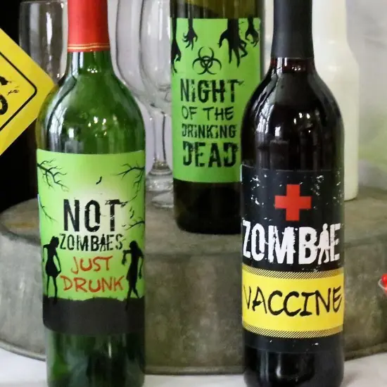 Big Dot of Happiness Zombie Zone - Halloween or Birthday Zombie Crawl Party Decorations for Women and Men - Wine Bottle Label Stickers - Set of 4 {3}