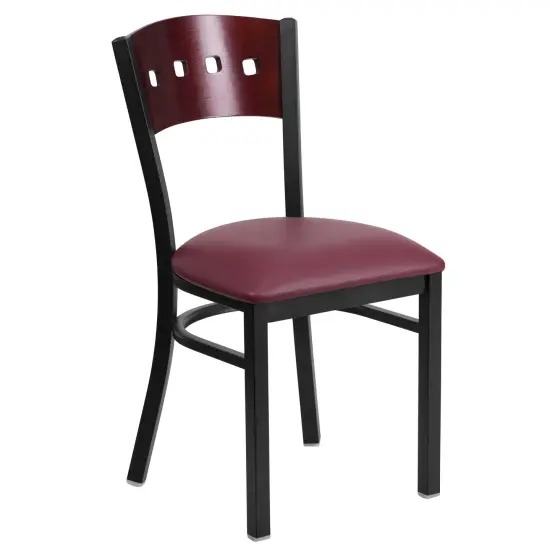 Emma and Oliver Decorative 4 Square Back Metal Restaurant Dining Chair Mahog/BlackVYL/Black {6}