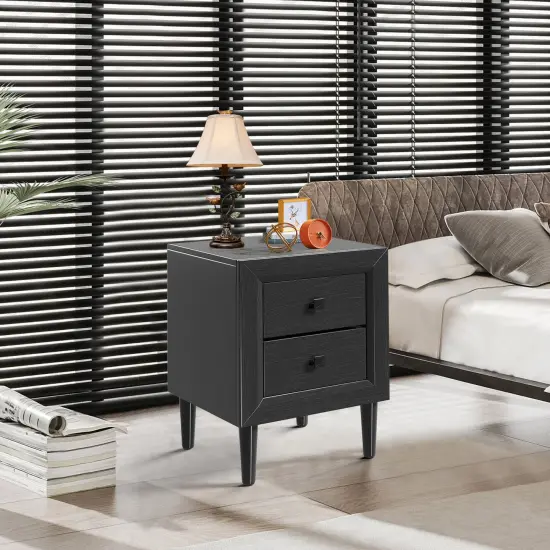 Multi-Purpose Wooden Bedside Nightstand with 2 Drawers Suitable for Any Room Black {6}