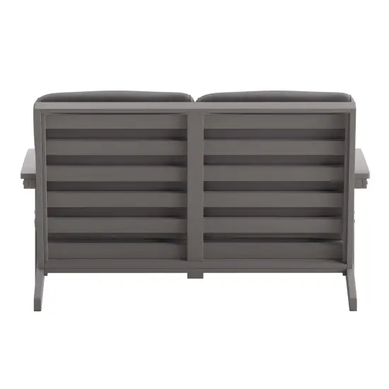 Merrick Lane Riviera All-Weather Poly Resin Wood Adirondack Style Deep Seat Patio Loveseat with Cushions Gray {4}