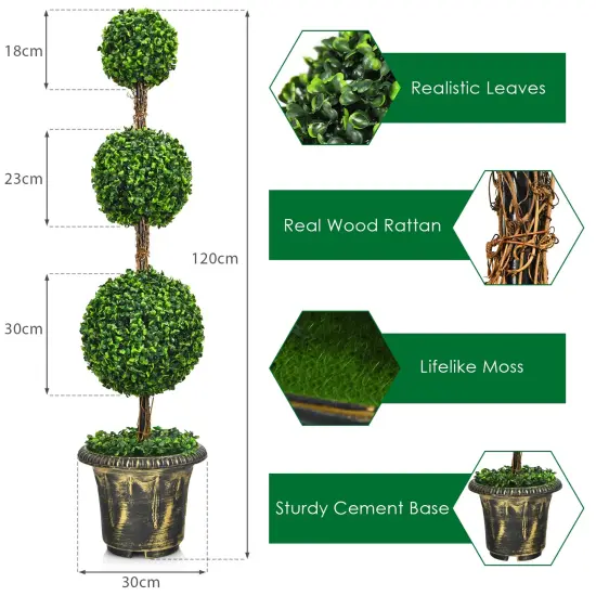 4 Feet Artificial Topiary Triple Ball Tree Plant Perfect for Indoor Outdoor Decor {3}