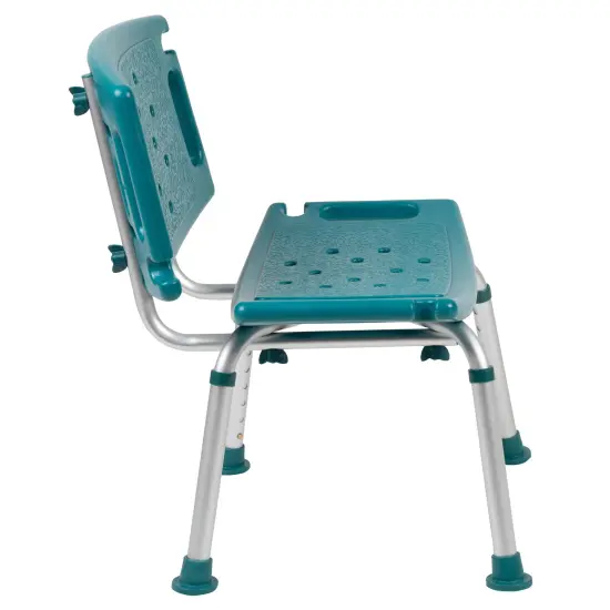 Emma and Oliver Tool-Free 300 Lb. Capacity, Adjustable Bath & Shower Chair with Large Back Teal {5}