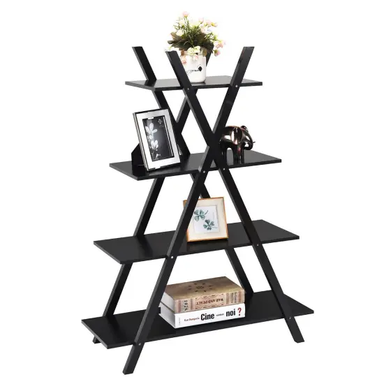 Costway 4-Tier Bookshelf Storage Display Shelves Bookcase Ladder X-Shape {7}