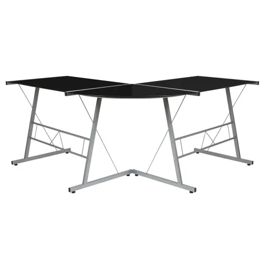 Emma and Oliver L-Shaped Computer Corner Glass Desk, Gaming Desk, Home Office Corner Desk Clear {8}