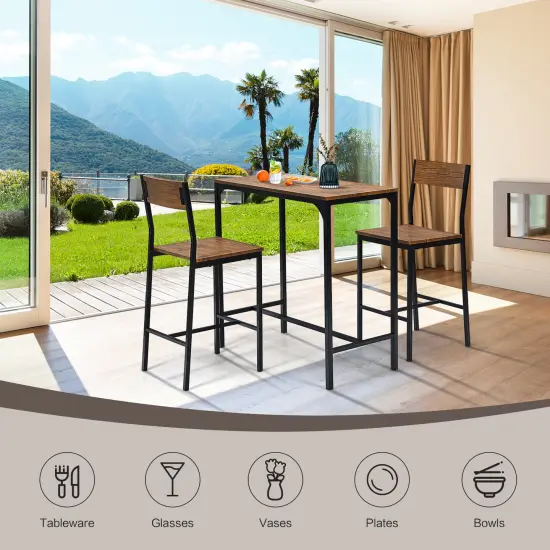 3 Pieces Bar Table Set with 2 Stools-Black {3}