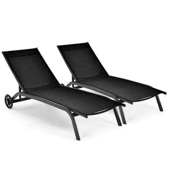 Costway 2PCS Outdoor Adjustable Chaise Lounge Patio 6-Position Recliner Wheels {7}