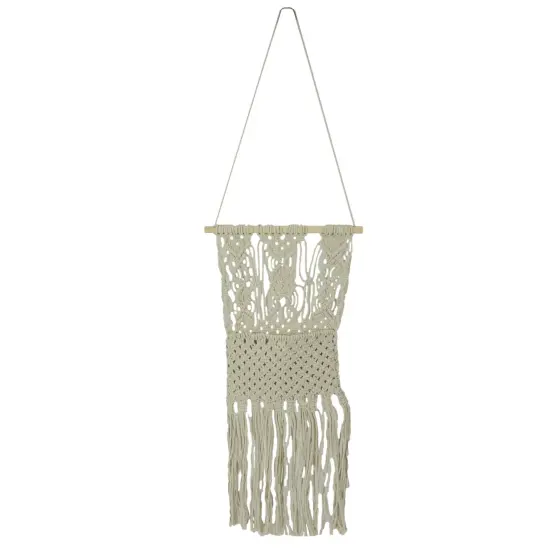 Hand Tied Macrame Bohemian Style Wall Pocket 27 Inches High Boho Decor {1}