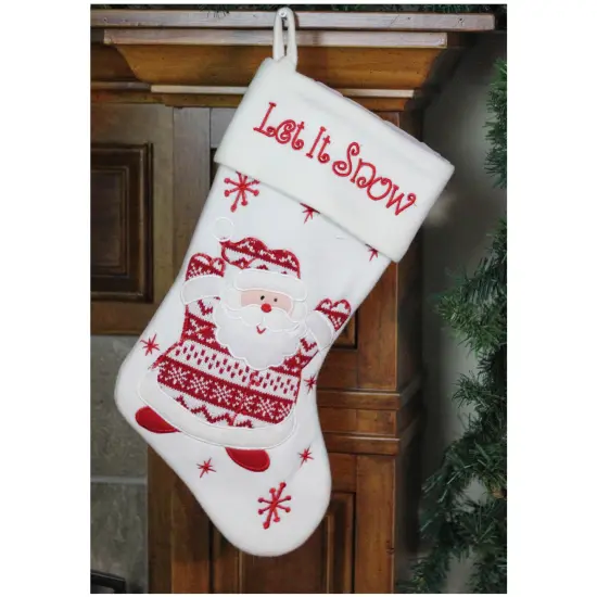Northlight 19" Red and White "Let It Snow" Santa Claus Embroidered Christmas Stocking {3}