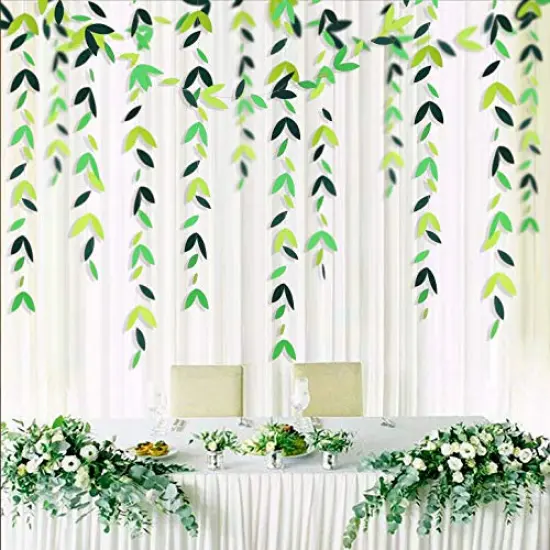 52 Ft Spring Summer Theme Green Paper Leaf Garland Hanging Leaves Streamer Banner for Green Birthday Wedding Engagement Bridal Shower Bachelorette Baby Shower Tea Party Decorations Supplies (4 Packs) {3}