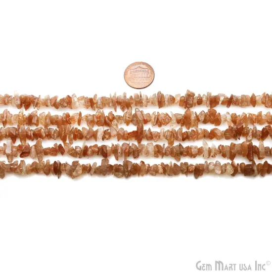 Sunstone Chip Beads, 34 Inch, Natural Chip Strands, Drilled Strung Nugget Beads, 7-10mm, Polished, GemMartUSA (CHSN-70004) {2}