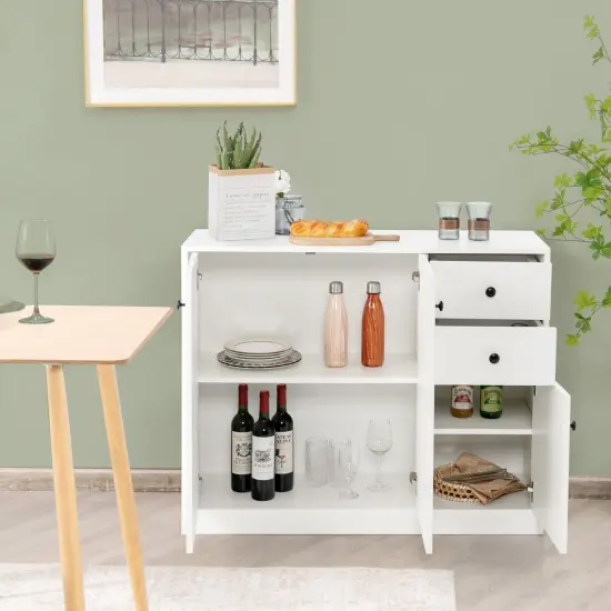 Modern Buffet Sideboard with 2 Pull-out Drawers and Adjustable Shelf for Kitchen-White {2}
