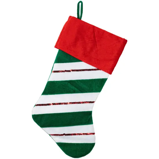 Northlight 18" Red and Green Velvet Sequin Stripe Christmas Stocking {1}