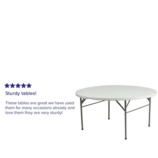 Emma and Oliver 5-Foot Round Bi-Fold Plastic Folding Table with Carrying Handle Granite White {3}