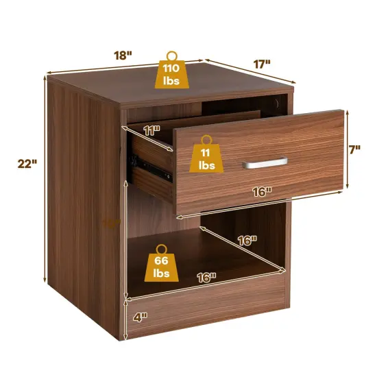 Modern Nightstand with Storage Drawer and Cabinet Perfect for Any Space Brown {4}