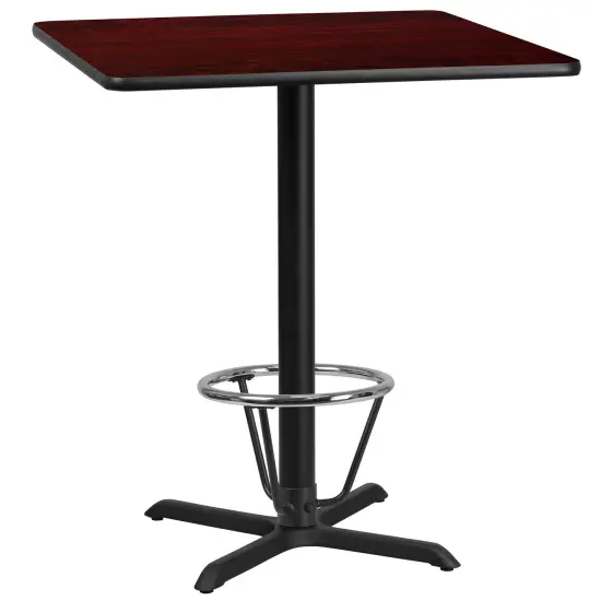 Emma and Oliver 36" Square Laminate Bar Table with 30"x30" Foot Ring Base Mahogany {1}