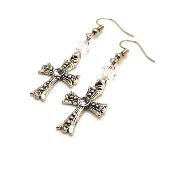 Diamond Rhinestone Gothic Cross Earrings {4}