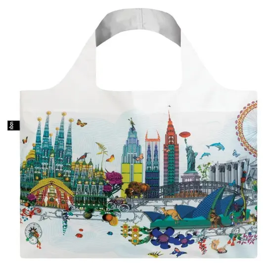 LOQI Artist Kristjana S Williams Interiors Reusable Shopping Bag, O/S, World Skyline {1}