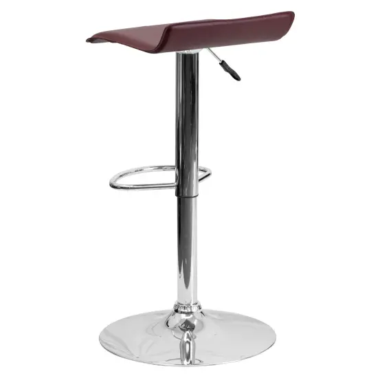 Emma and Oliver Solid Wave Seat Vinyl Adjustable Height Barstool with Chrome Base White {9}