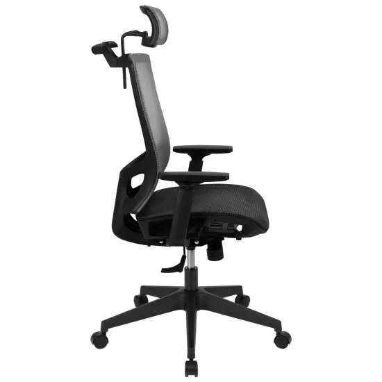 Emma and Oliver Ergonomic Mesh Office Chair-Synchro-Tilt, Pivot Headrest, Adjustable Arms Black {10}