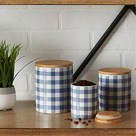 DII Blue Buffalo Check Ceramic Canister (Set of 3) {4}