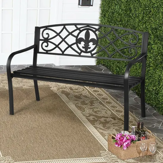 50 Inch Patio Heavy-Duty Metal Garden Bench {2}