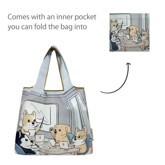 Wrapables Medium Foldable Tote Nylon Reusable Grocery Bag (Set of 2), Dogs Rule {5}