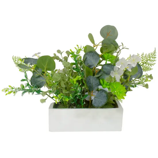 Northlight Hydrangea and Rose Artificial Floral Arrangement in Planter - 14" - Blue and White Green {7}